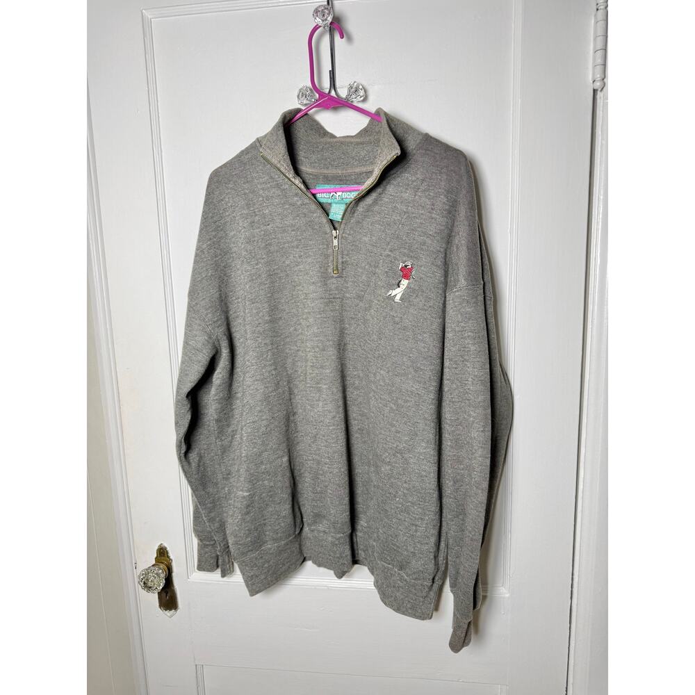 Vintage 90s Big Dogs Gray Embroidered Golf 1/4 Zip Pullover Sweater Men's XL